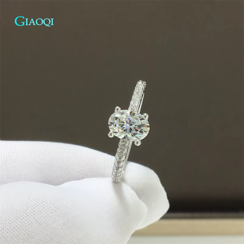 GIAOQI – bague ovale en or blanc 14K, 1 Carat, diamant brillant, Test de couleur D, Moissanite, bijo