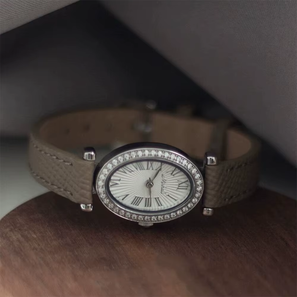 Montre à Quartz minimaliste de tempérament Vintage avec strass ellipse, cadeau pour femmes et filles