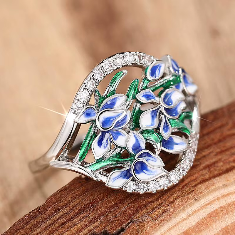 Huitan – bague Design Bouquet pour femmes, fleur bleue, Style frais, accessoires élégants, bijoux en