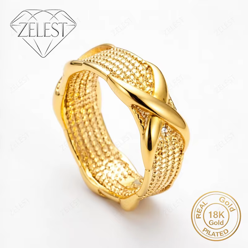 Bague en argent sterling 925 plaqué or 18 carats, maille croisée exquise pour femme, bijou tendance 