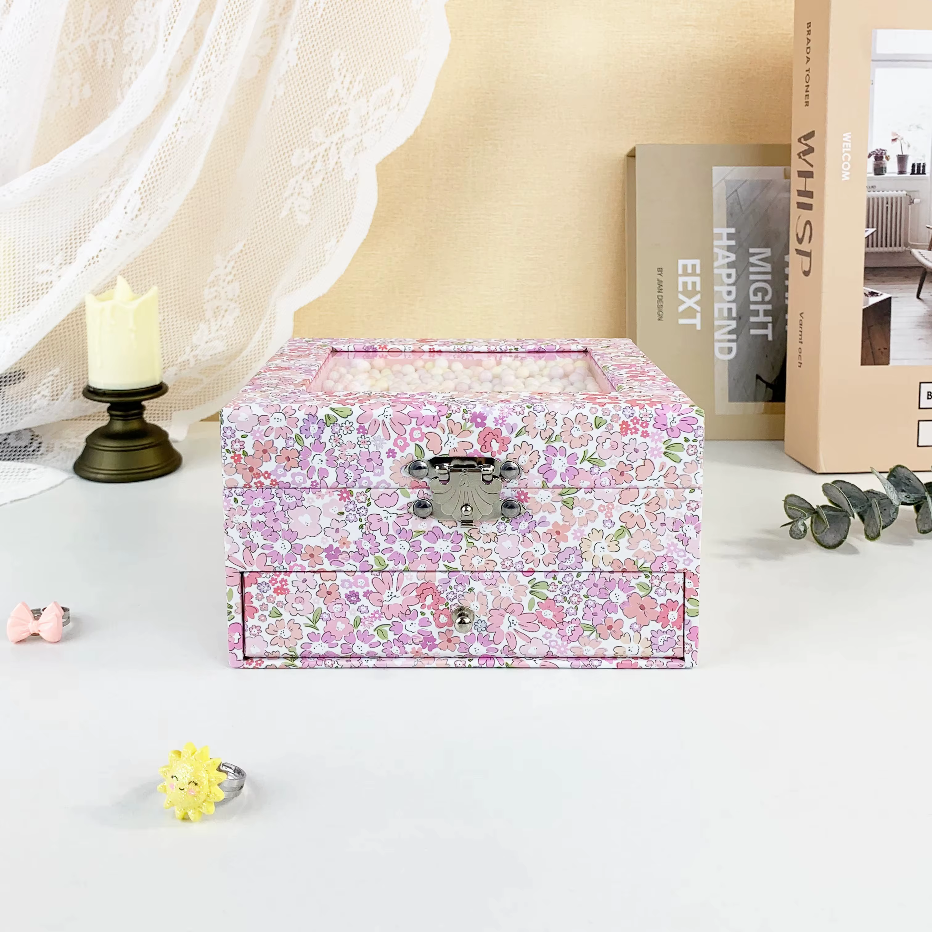 Boîte à bijoux musicale carrée pour filles, avec tiroir et figurine de ballerine rotative, idée cade