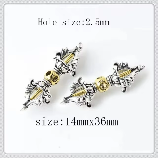 Pilon Vajra plaqué argent antique, perles de cloche, pendentif vintage, accessoires de bijoux à bric