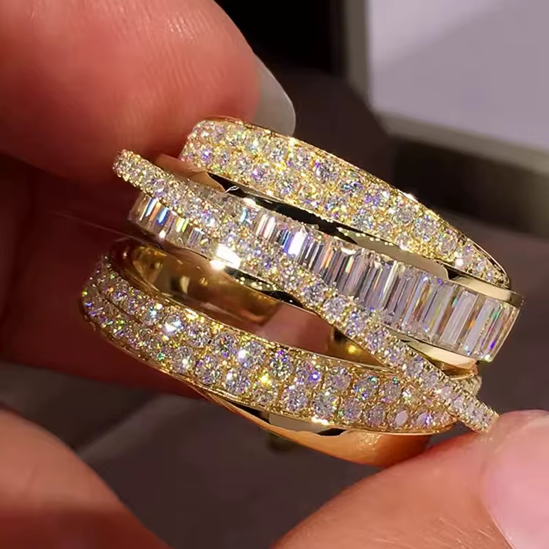Huitan – magnifique bague à large ouverture pour femme, couleur or, luxe, zircone brillante, accesso
