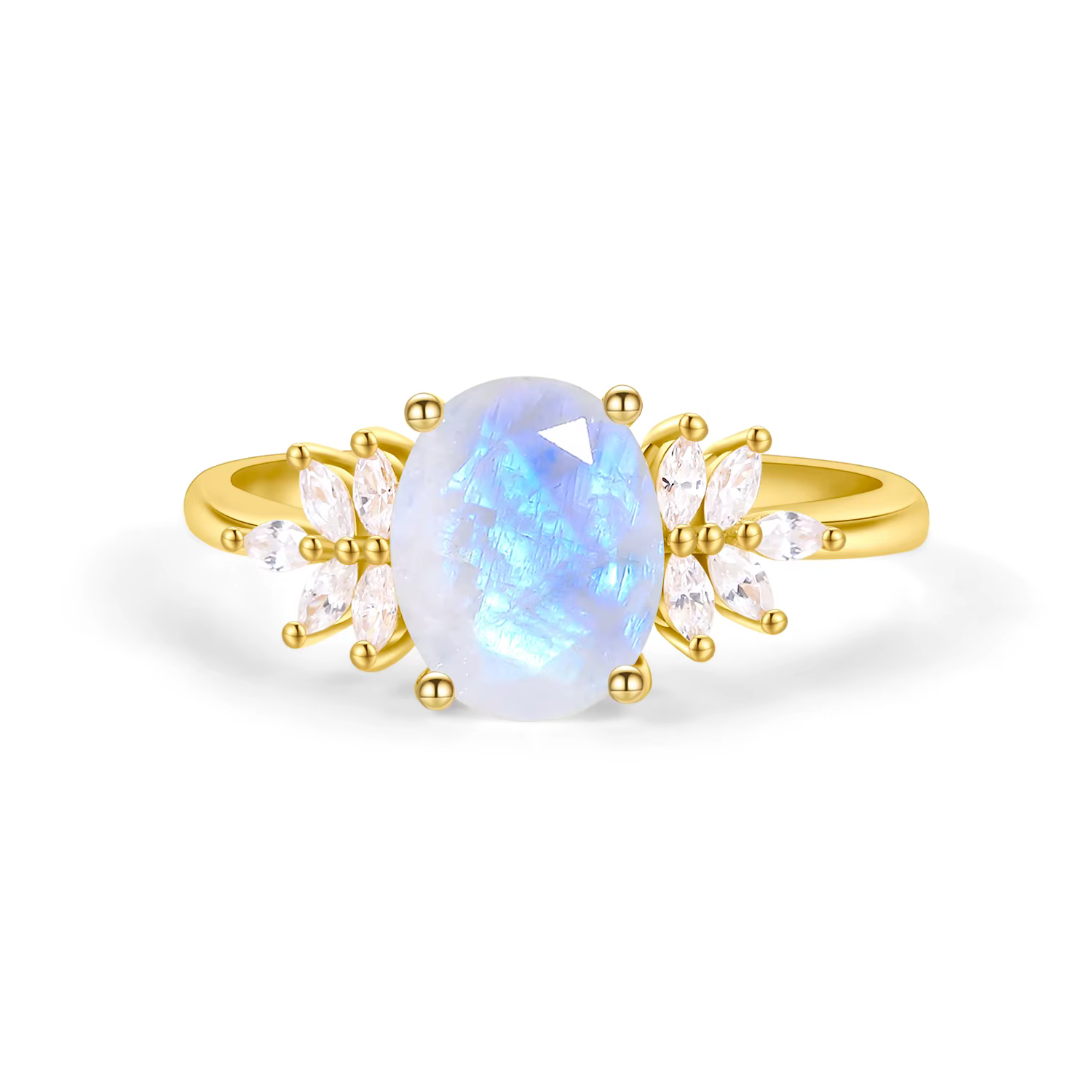 GEM'S BALLET-Bague de Fiançailles Ovale en Pierre de Lune Bleu Laiteux pour Femme, Anneau en Argent 