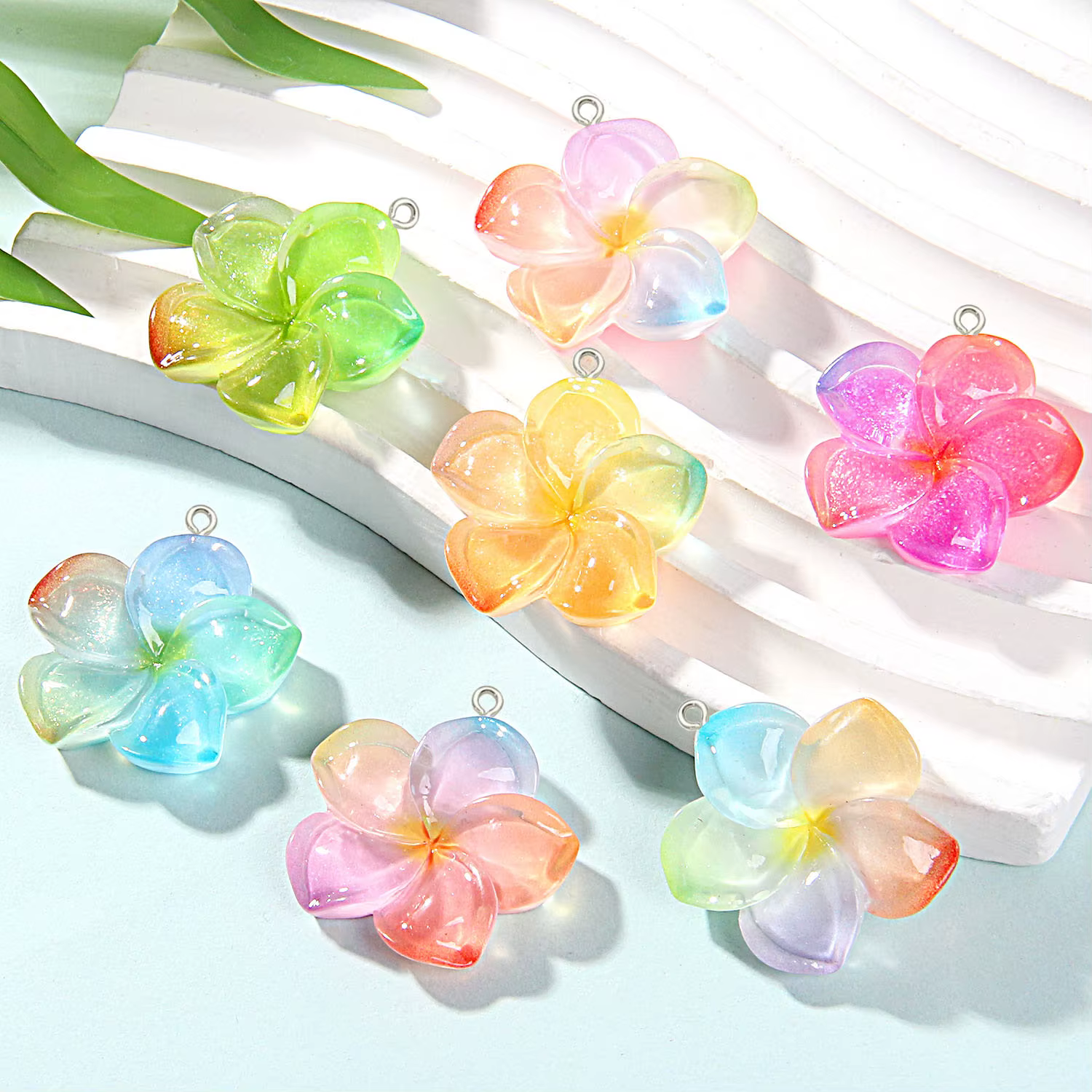 Pendentif fleur de couleur dégradé en résine, 10 pièces, bijoux frais 3D charmants, accessoire de fa