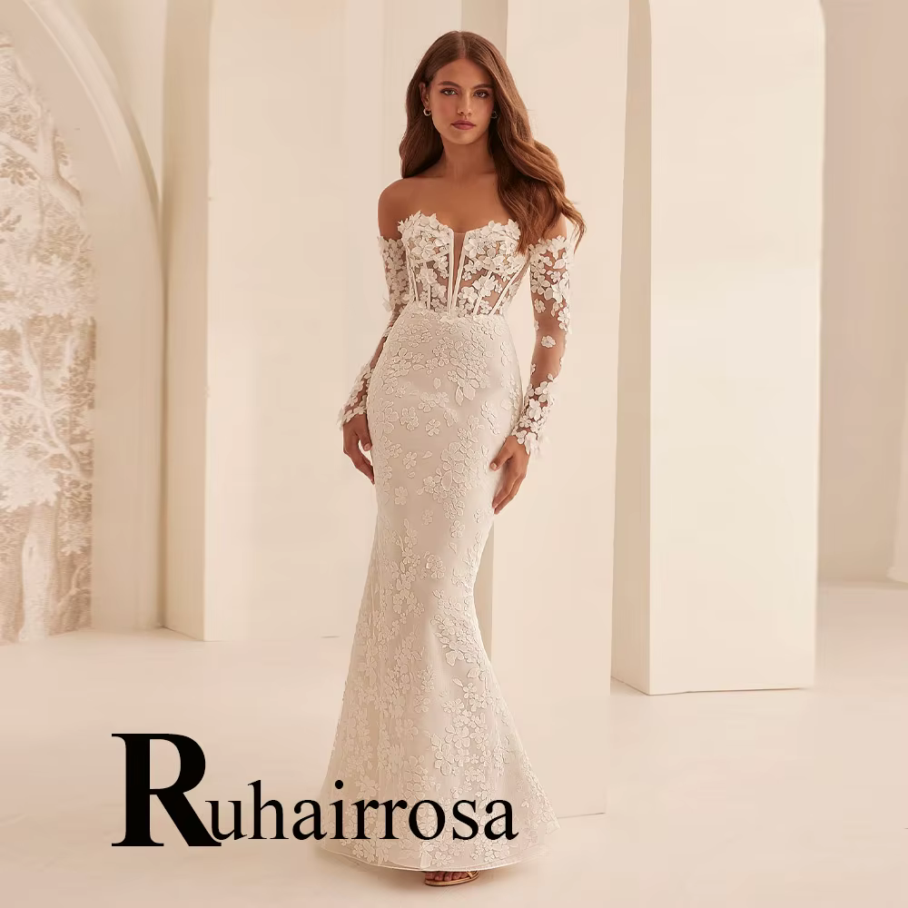 Ruhair Chic robes De mariée hors De l'épaule Appliques sirène dos nu Robe De fiançailles De soirée D