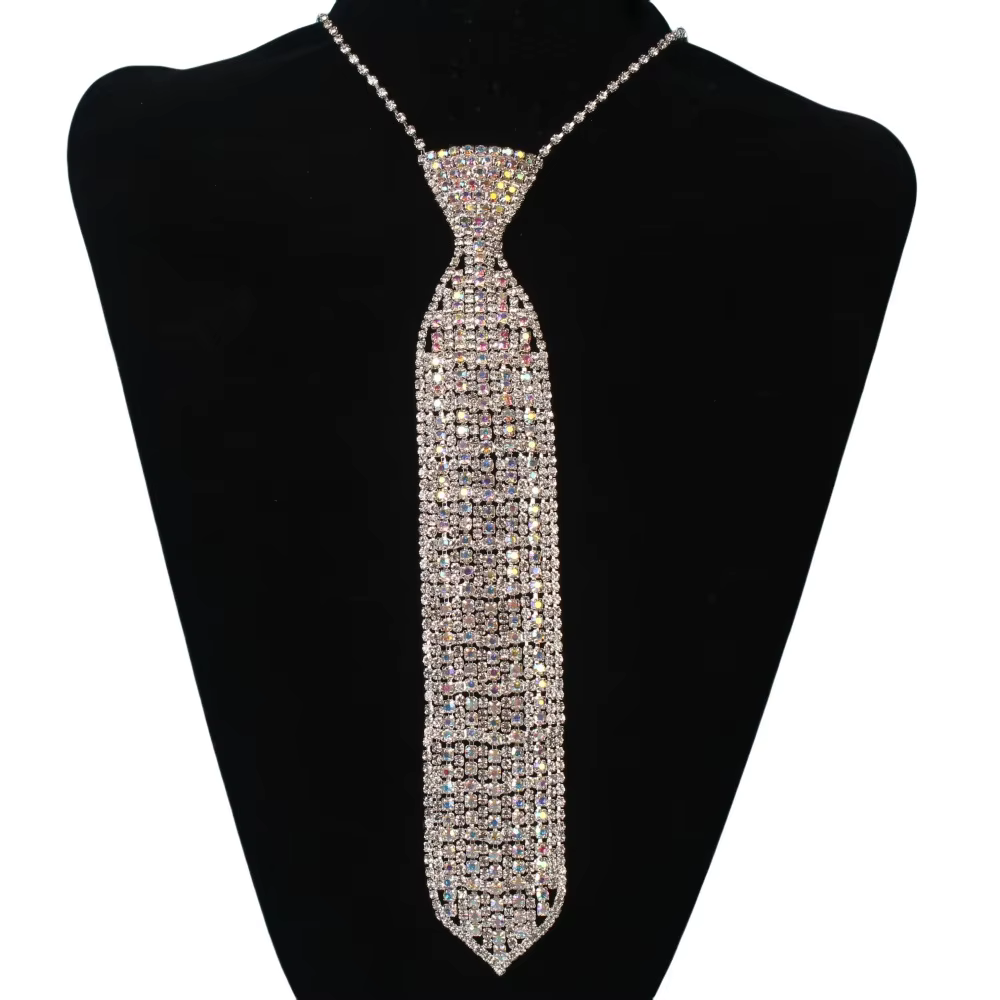 Cravate en strass scintillante pour femme, nœud papillon de chemise de mariée, bijou de collier, déc