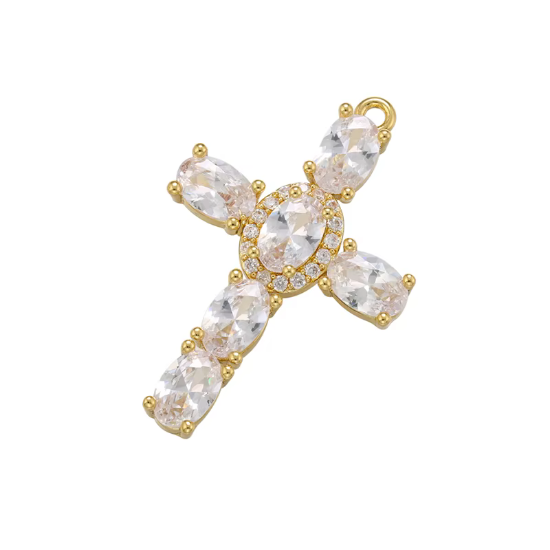 ZHUKOU – pendentif croix couleur or, breloques de collier en cristal pour femmes, bijoux faits à la 