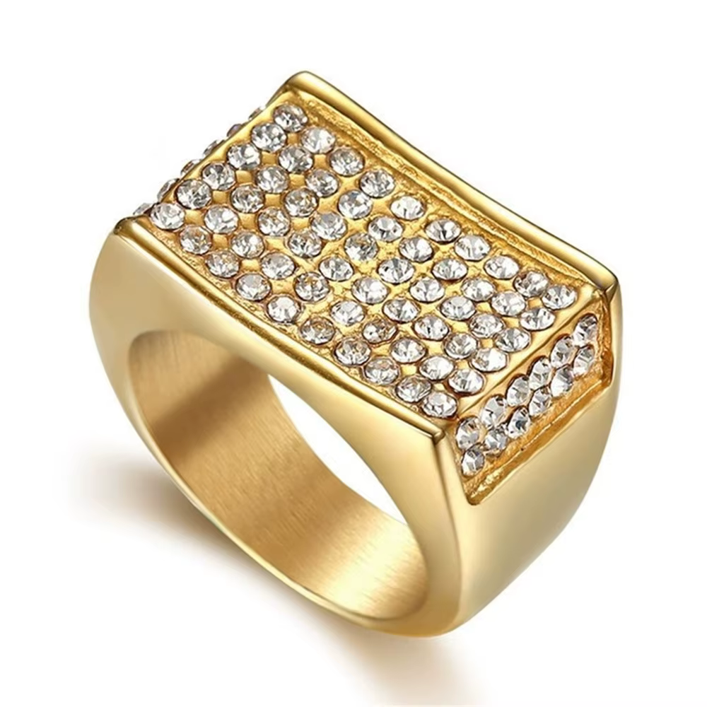 Hip Hop glacé Bling grande bague ovale femme couleur or acier inoxydable grandes bagues de Cocktail 