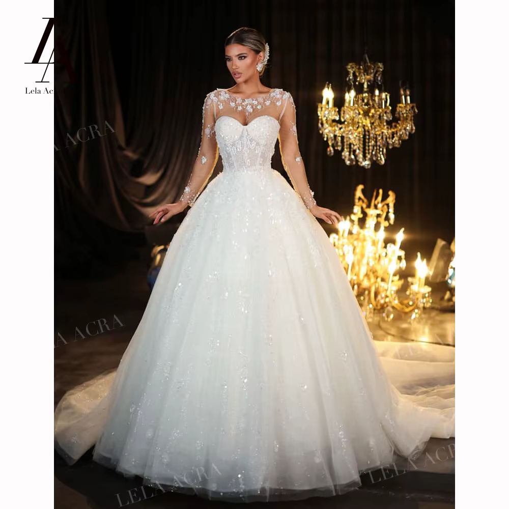 LelaAcra magnifique robe de mariée 2 en 1 2026 Appliques fleurs 3D a-ligne princesse robe de mariée 