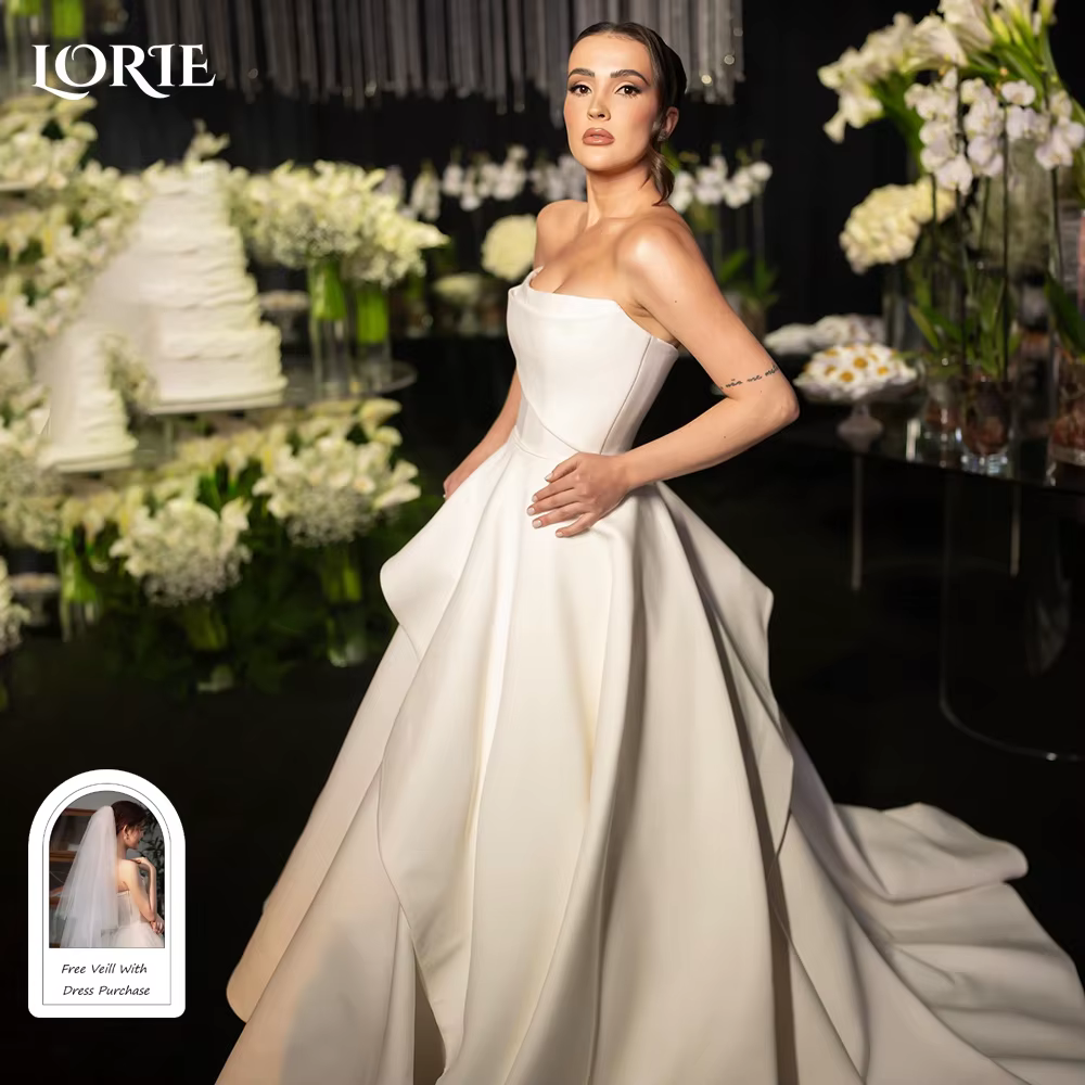LORIE-Robe de Mariée Blanche Plissée et Sans Bretelles, Tenue Élégante à Dos aux, Froncée, Aléatoire