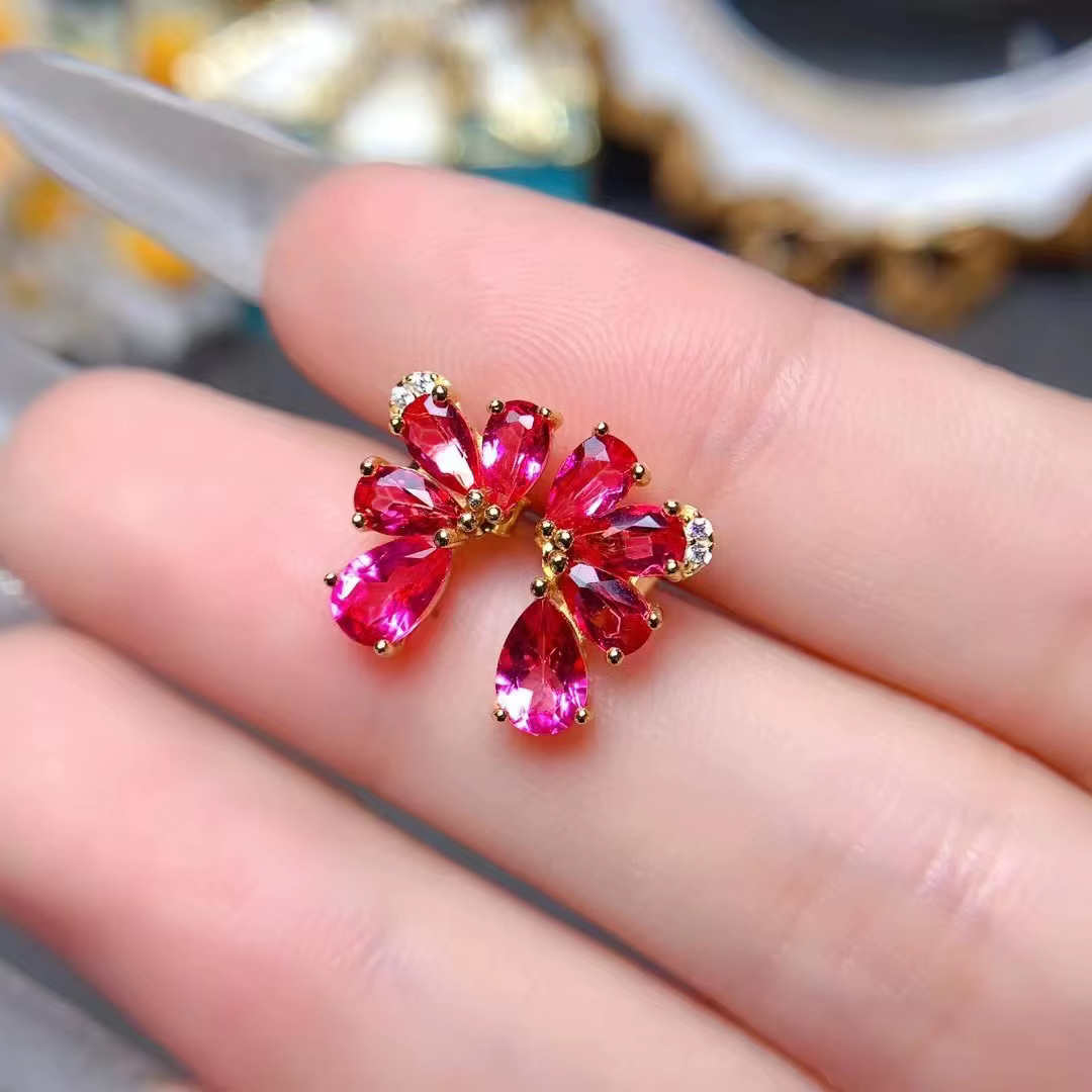 MeiBaPJ-Boucles d'oreilles en topaze rose naturelle pour femme, breloque fine, bijoux de mariage, in