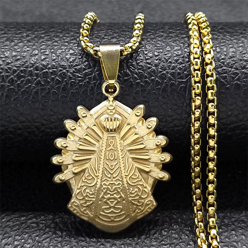 Collier Notre-Dame d'Aparecida pour Femme et Homme, Acier Inoxydable, Document en Or, Brésil, Nol'at