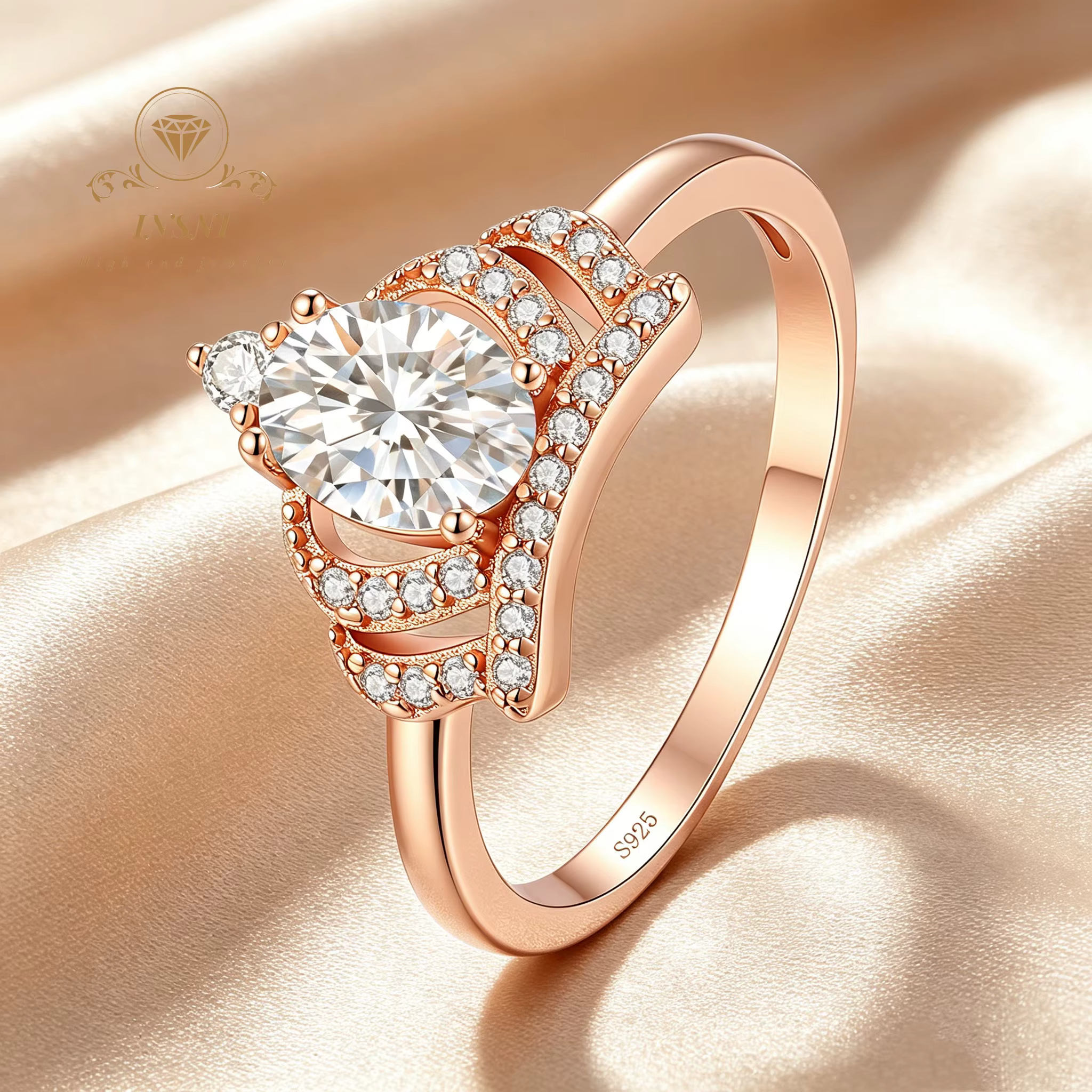 Bague en argent S925 au design tendance, motif couronne et œuf de pigeon, incrustée, personnalisée, 