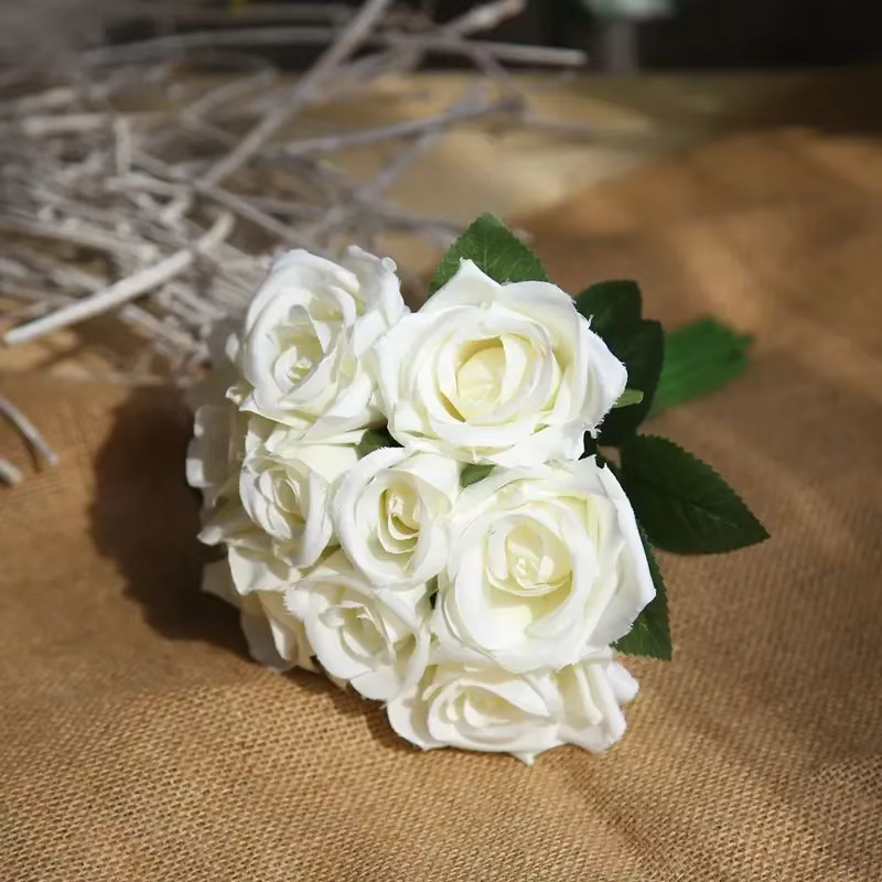 Bouquet de roses artificielles en soie, 9 têtes, accessoires de décoration pour la maison, pour un m