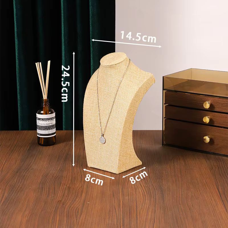 Buste de présentation pour colliers en lin - Présentoir à bijoux pour comptoir et vitrine, support a