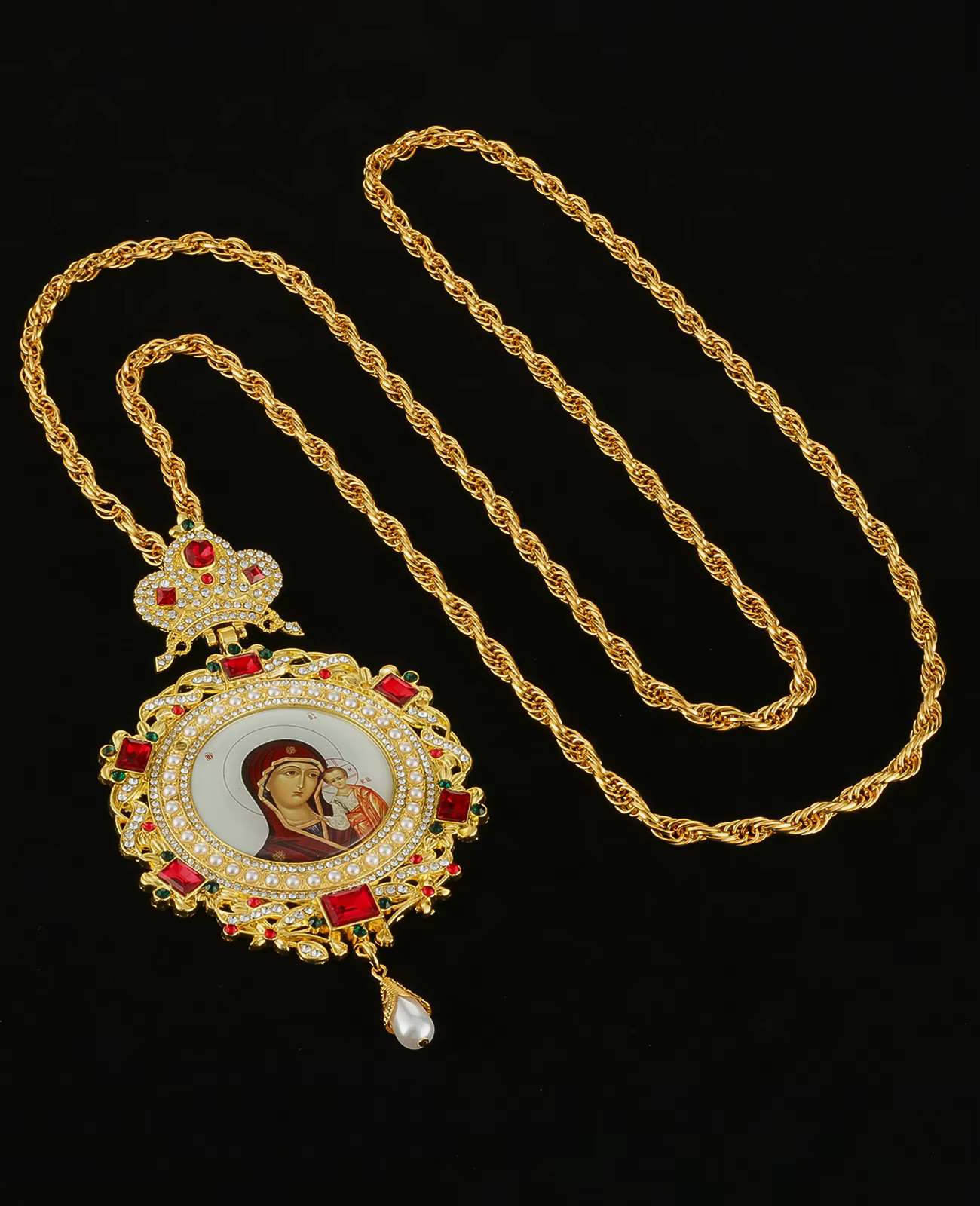 Cotvvott magnifique couronne strass collier pectoral rond orthodoxe notre dame jésus pendentif longu