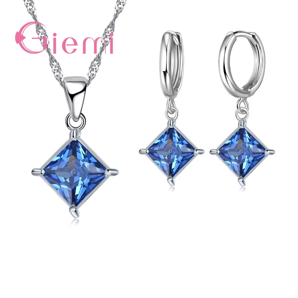 Collier et boucles d'oreilles en argent Sterling 925 pour femmes, ensemble de Bijoux en Zircon clair