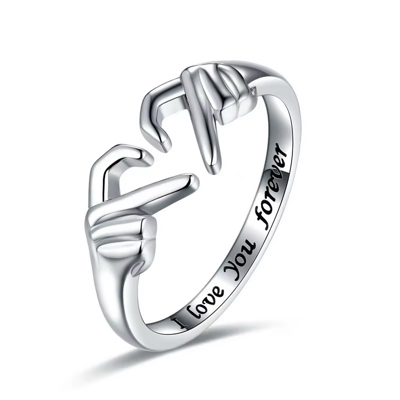 Bague de Couple en forme de cœur pour femmes, promesse à deux mains, romantique, je t'aime pour touj