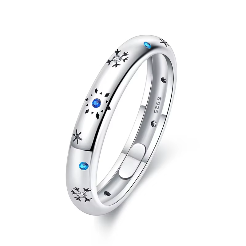 Bague en argent Sterling 925 pour femmes, Zircon bleu, flocon de neige, hiver, noël, fête de mariage