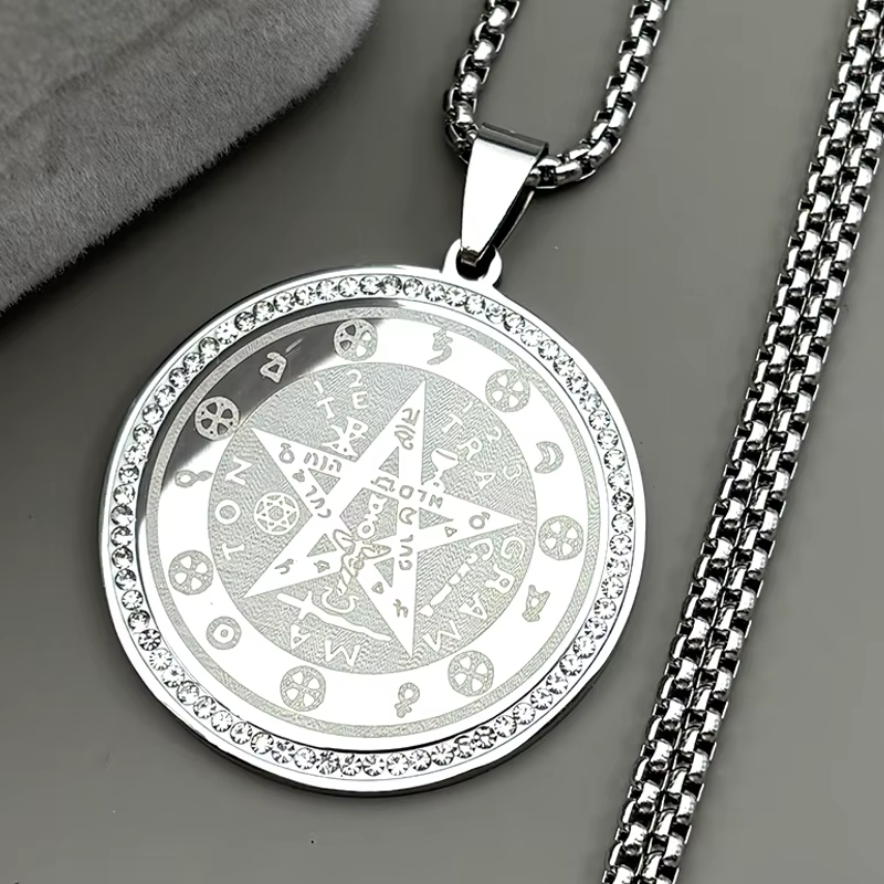 Collier en acier inoxydable avec pentagramme hébreu et tétragramme juif pour femmes et hommes, orné 