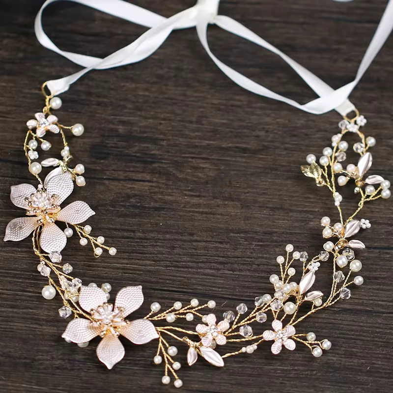 Nouvelle fleur cristal cheveux bijoux perle strass or bandeaux à la main diadème bandeau pour mariée