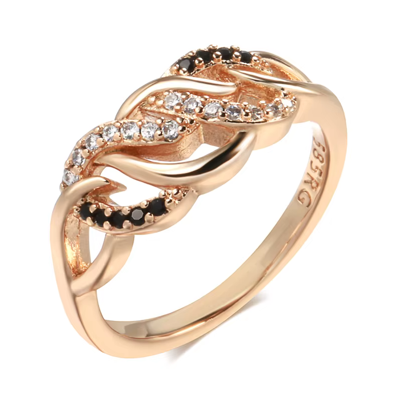 Kinel – bague en or Rose pour femmes, nouvelle collection 585, anneau en Zircon noir naturel, Vintag