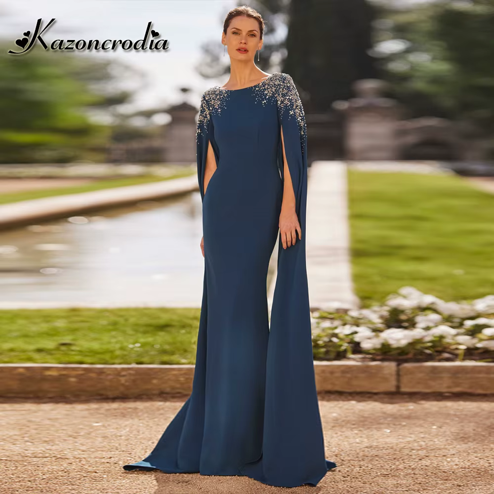 Kazon glamour sirène marié mère de la robe de mariée avec Cape dentelle Appliques Robes d'invité de 
