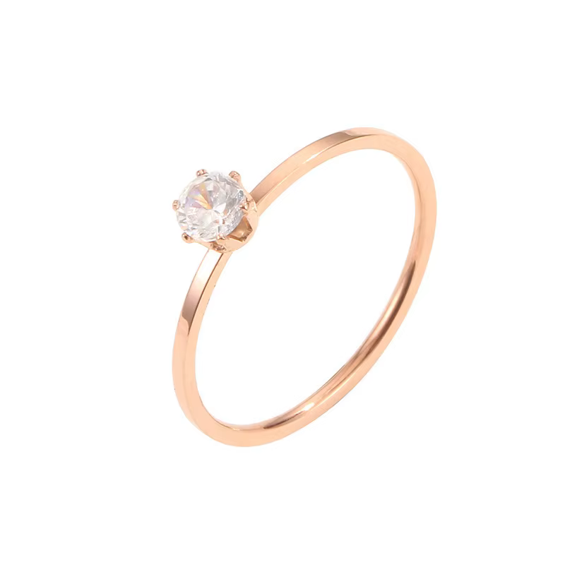 Bague Solitaire en acier inoxydable, mode coréenne, anneaux minces avec AAA + zircone cubique, bijou