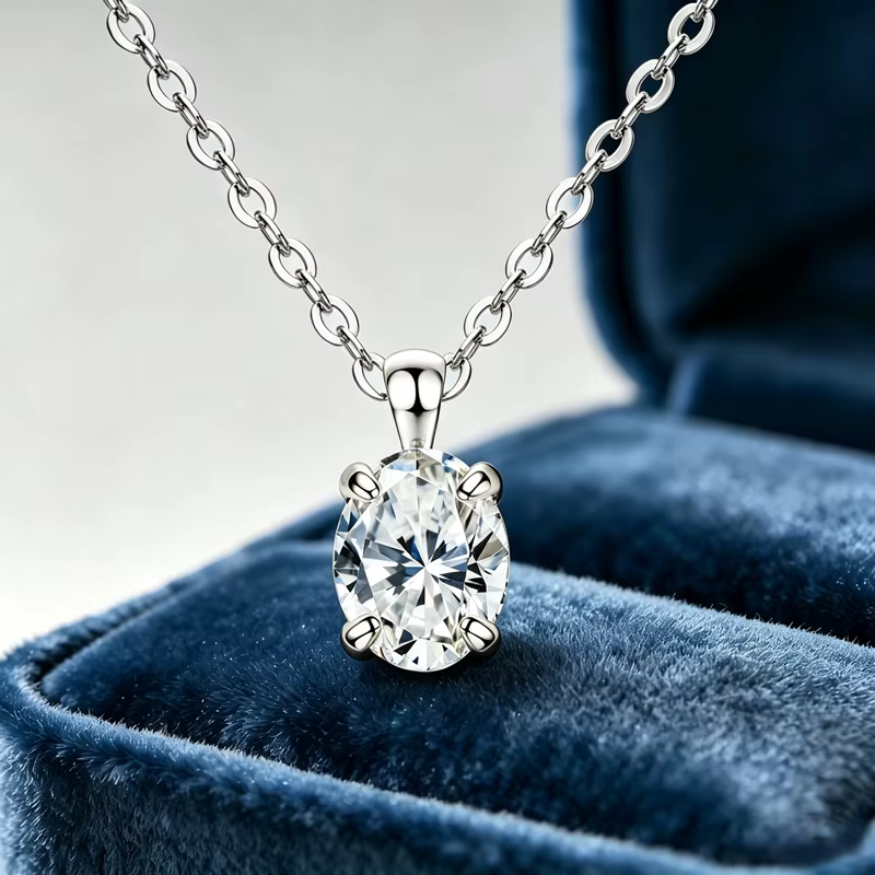 IOGOU – collier solitaire en Moissanite pour femmes, coupe ovale, 7x9mm, 2CT, couleur D, imitation d