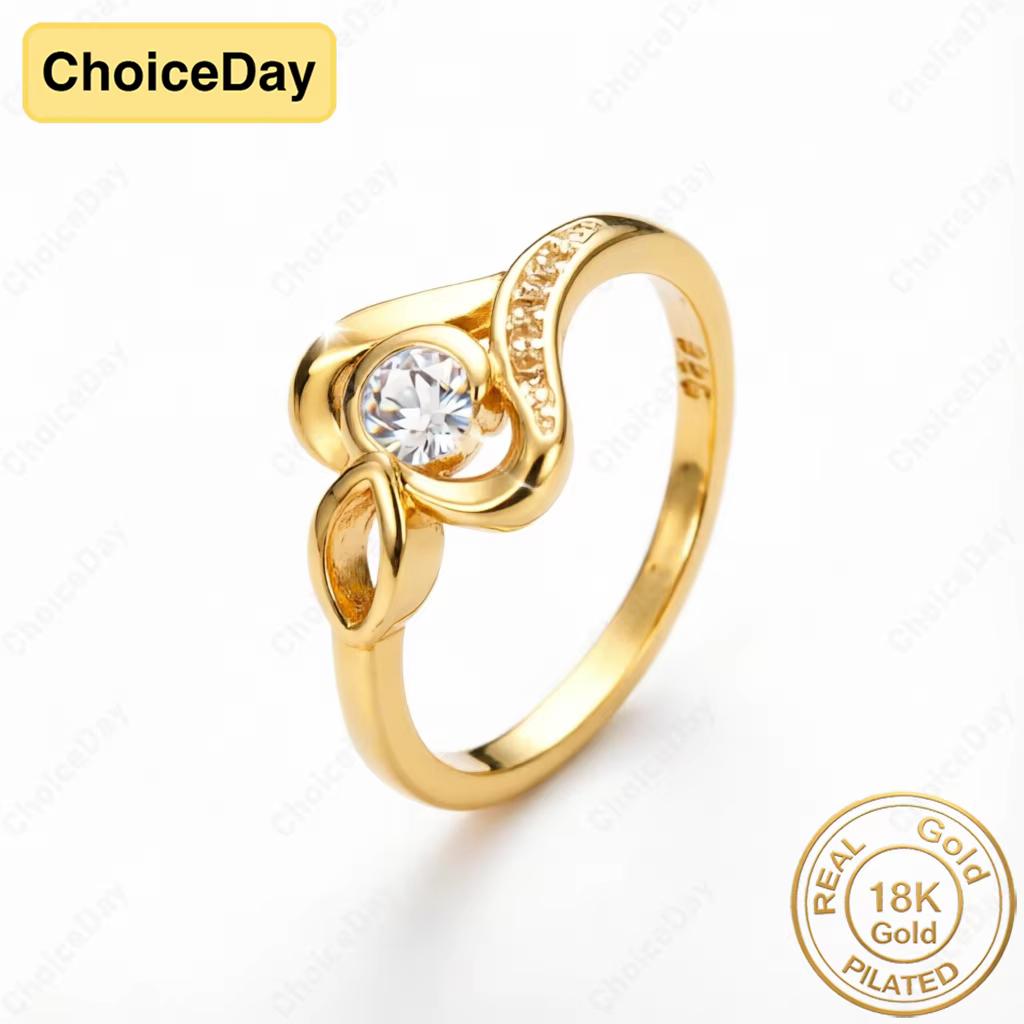 Bague ronde en zircon exquise plaquée or 18 carats pour femmes, bijoux élégants pour mariage ou fête