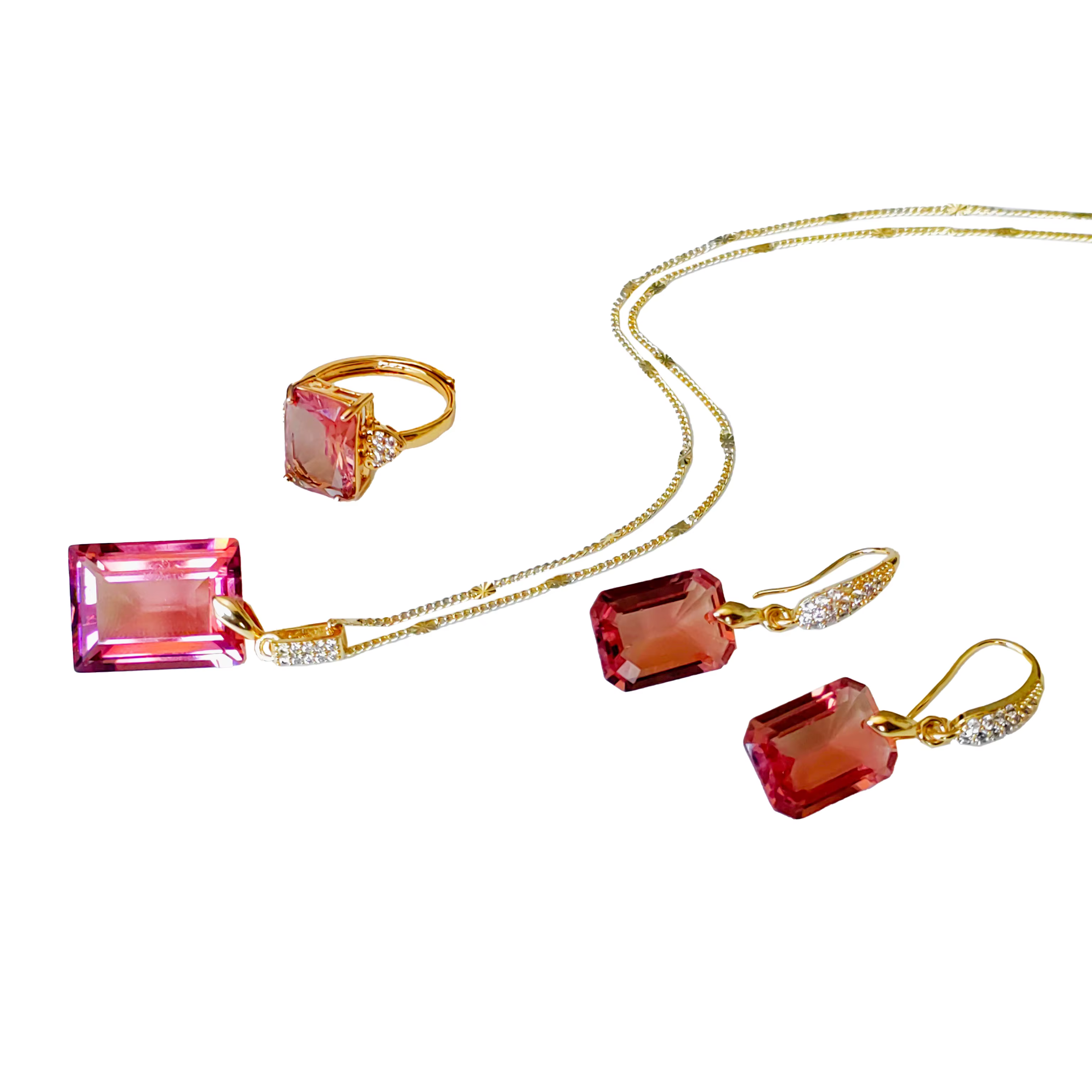 Ensemble de Bijoux Carrés en Sulintégrite, Changement de Documents, Bague Réglable, Collier, Boucles