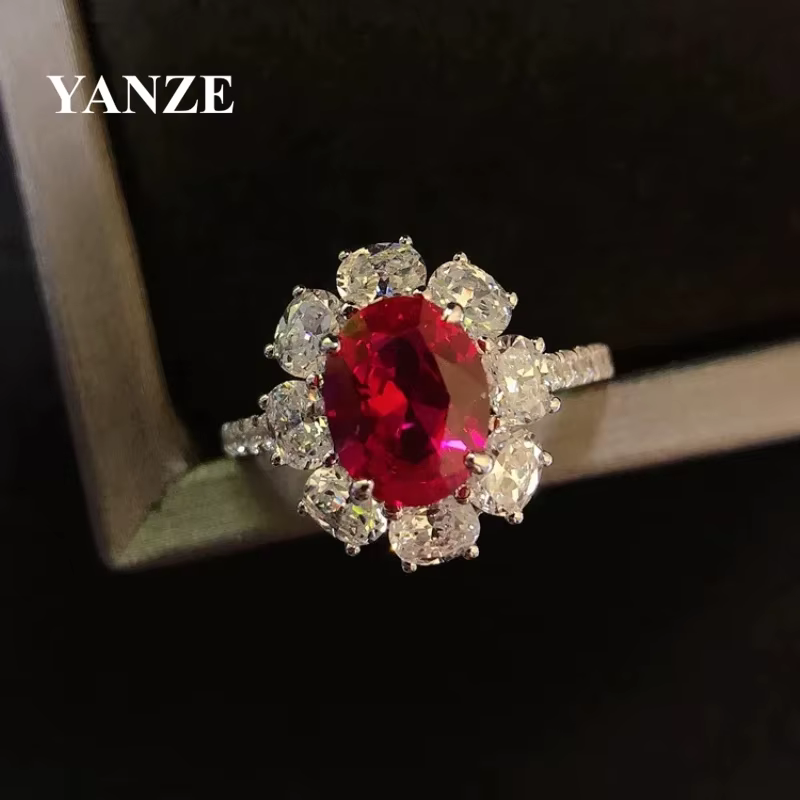 Bague en rubis cultivé en laboratoire 2,5 CT 5A pour femme, bague plaquée or 18 carats en argent ste