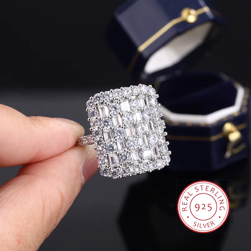 Bague luxueuse en argent Sterling 925 pour femmes, bijoux de fête élégants, pleins de diamants, bagu