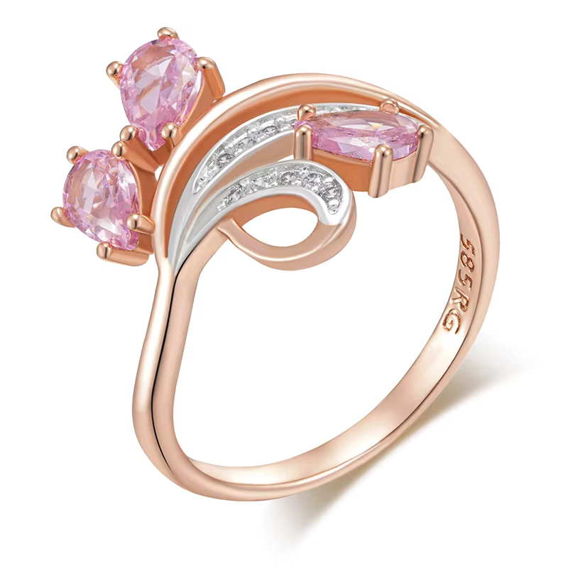 SYOUJYO 585 Rose doré argent couleur bicolore anneau Rose Zircon conception florale double galvanopl
