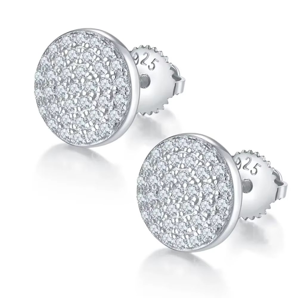 Boucles d'oreilles clous en argent 925 plaqué or avec moissanite et pavé de diamants pour femme, bij