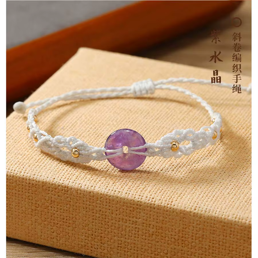 Bracelets ronds en pierre de cristal pour femmes, macramé tressé, améthyste naturelle, Quartz, corde