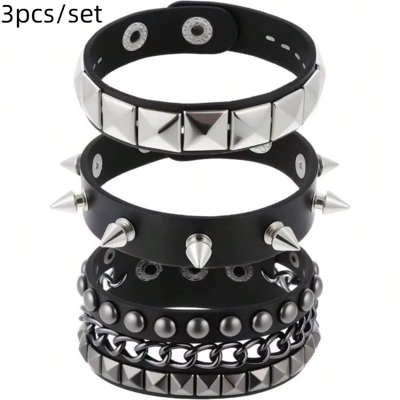 Offre Spéciale : 1 Ensemble de Bracelets Punk pour Hommes et Femmes, Bracelets en Cuir PU avec Rivet