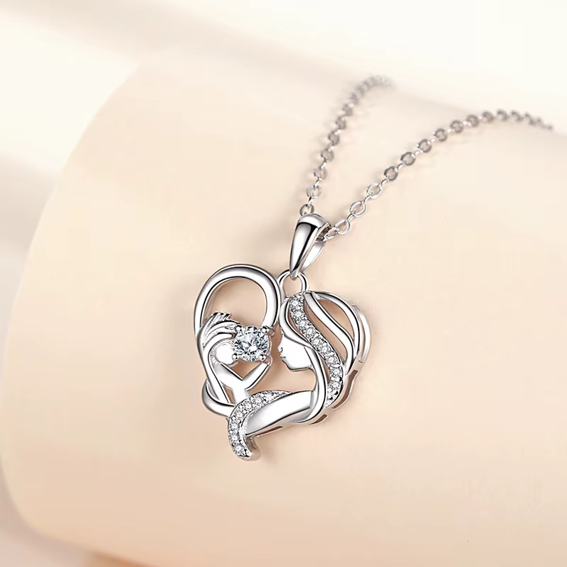 Collier pendentif cœur mère et bébé en argent sterling S925 LinkerLove pour femmes, chaîne de clavic
