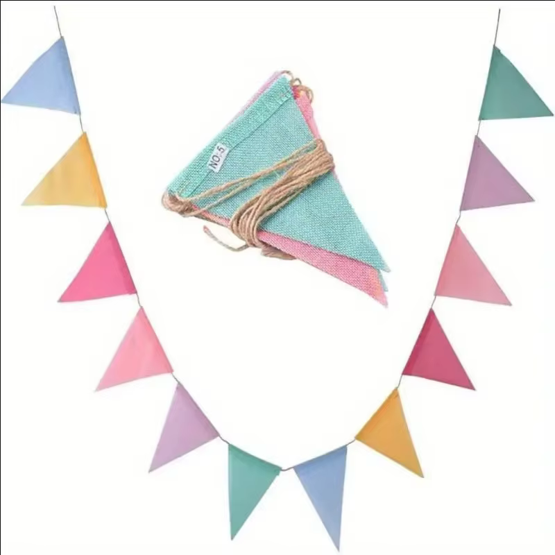 Guirlande triangulaire de décoration de mariage, bannière colorée en imitation toile de jute, guirla