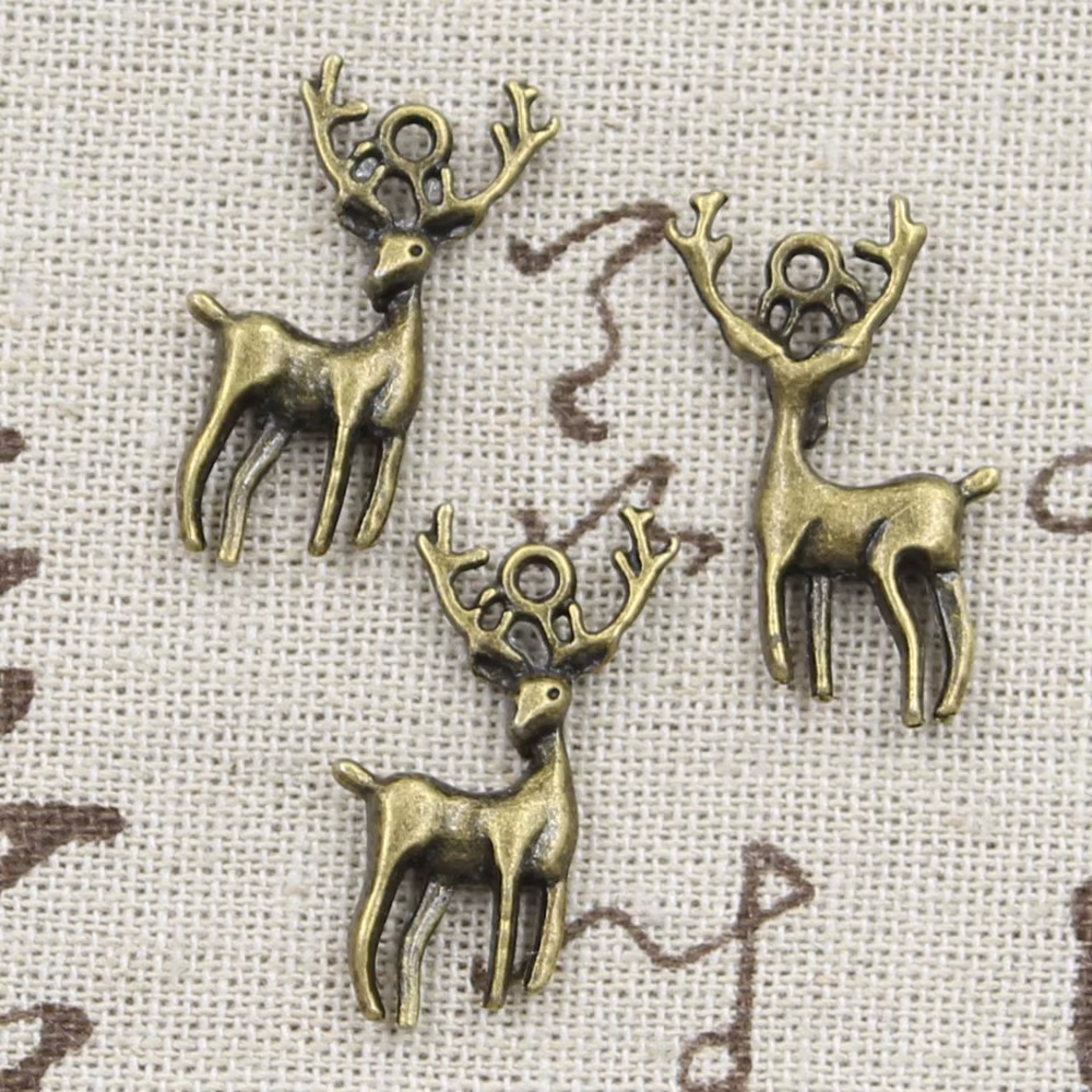 Breloques de noël en forme de cerf Sika 27x18mm, pendentifs antiques en Bronze plaqué argent, fabric