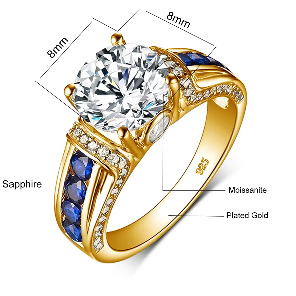 RedWood-Bague Moissanite en Argent Sterling 925 Plaqué Or Blanc 14K pour Femme, Bijoux de Mariage, g