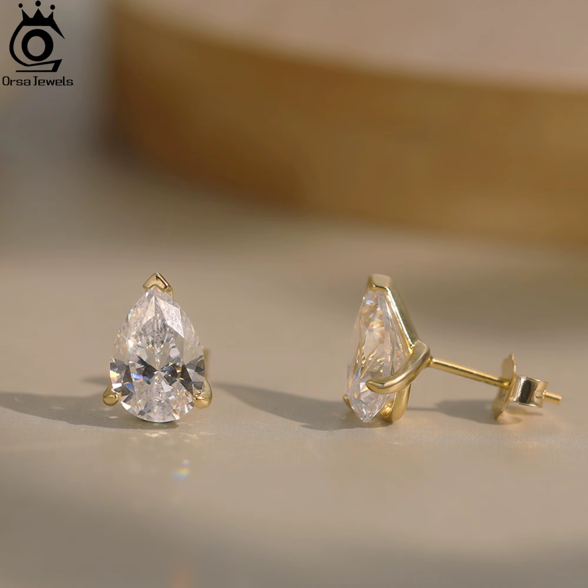 ORSA JEWELS Boucles d'oreilles en argent sterling 925 avec pierre de zircone coupée en forme de gout