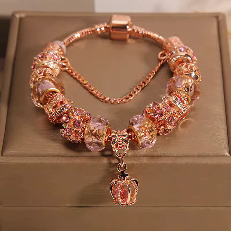 Bracelet perlé en or rose style Panjia simple, style coréen, pour femme, motif couronne Mori, idéal 