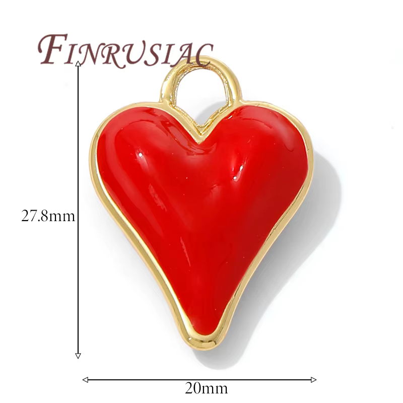 Pendentifs en forme de cœur rouge en laiton plaqué or 18 carats pour collier, breloques pour la fabr