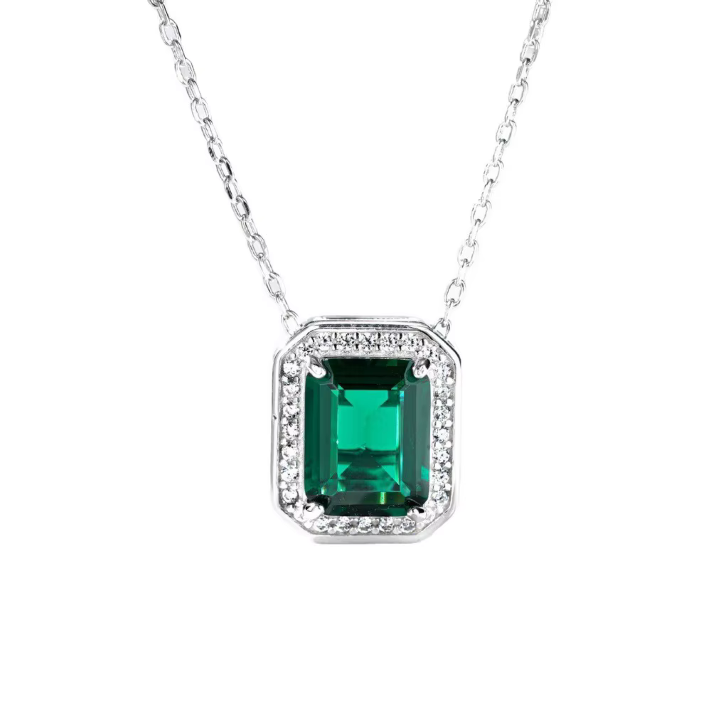 Pendentif de fiançailles en or blanc massif 18 carats avec diamant taille émeraude 3 carats, cadeau 