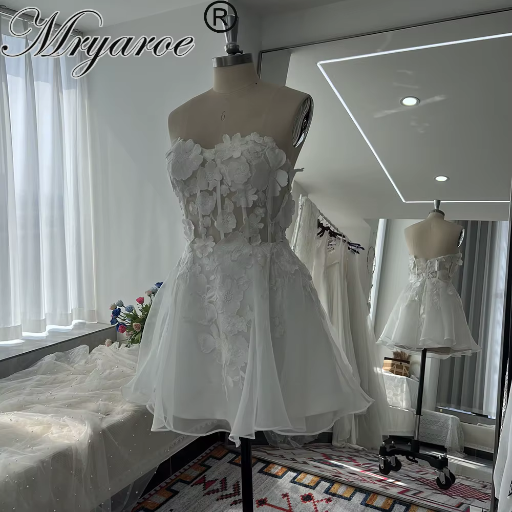 Zelyarce-Robe de Mariée Courte, Faite sur Commande, Fleurs 3D, Mini, Quelle que soit