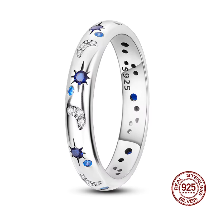 Nouvelle Bague Galaxie Éblouissante en Argent Sterling 925 Original avec Zircon, Taille Unique, pour