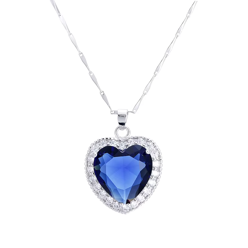 Collier pendentif romantique en forme de cœur de l'océan pour femmes, cristal bleu plaqué platine, b