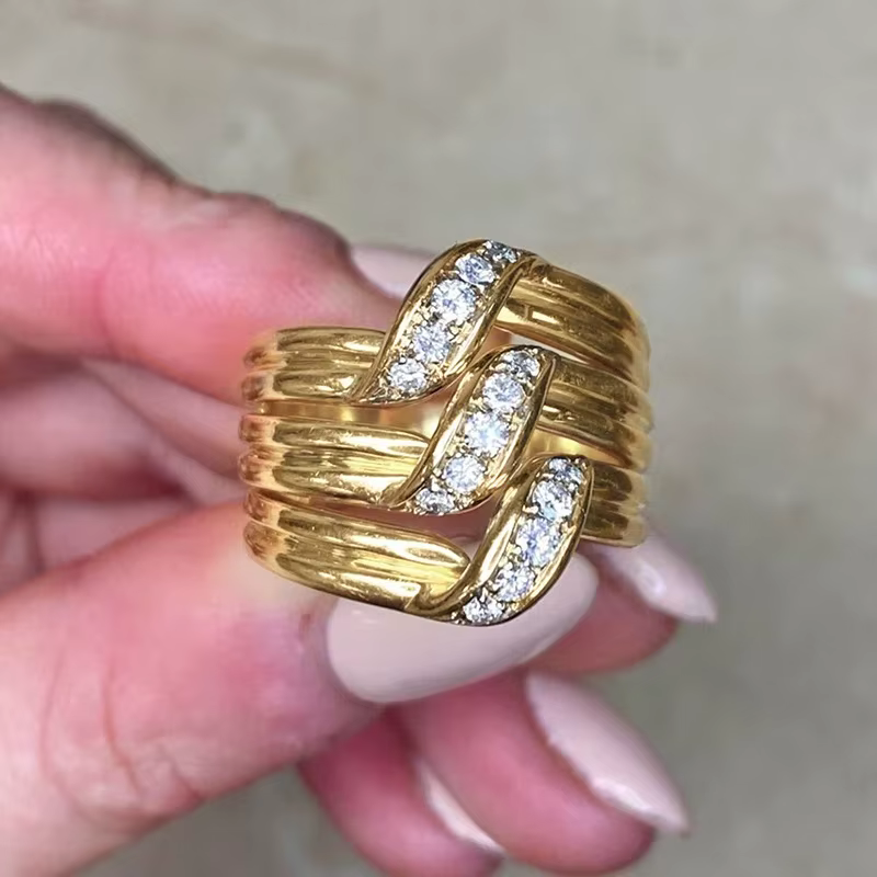 Huitan – bagues de mariage luxueuses, Design multicouche, accessoire de couleur or Noble avec CZ bri